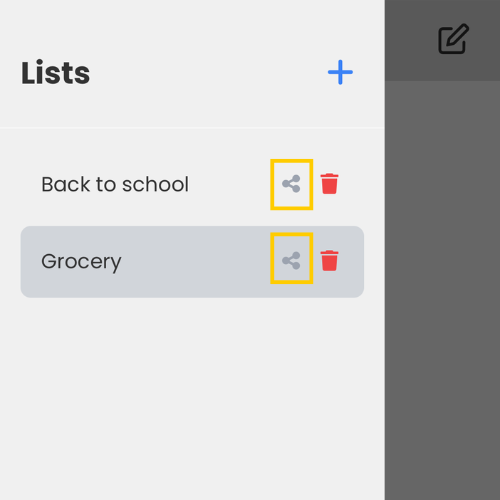 Screenshot of share list option