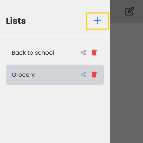 Screenshot of create new list modal